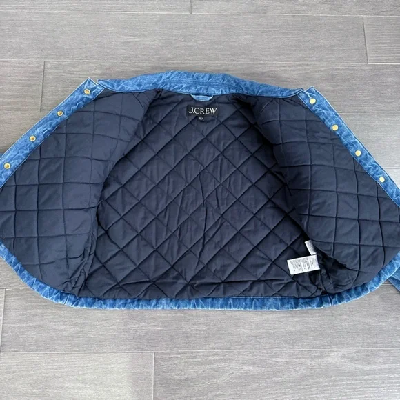 J Crew Cropped Denim Puffer Jacket Blue Quilted Jean Coat 90s Street Style S - Picture 7 of 13